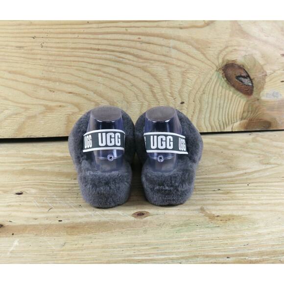 Ugg Slippers 8 Womens Gray Fluff Yeah Faux Fur Sandals Slides Slip On - Picture 3 of 8